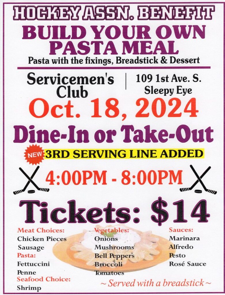 October 18th: Hockey Assn. Pasta Meal