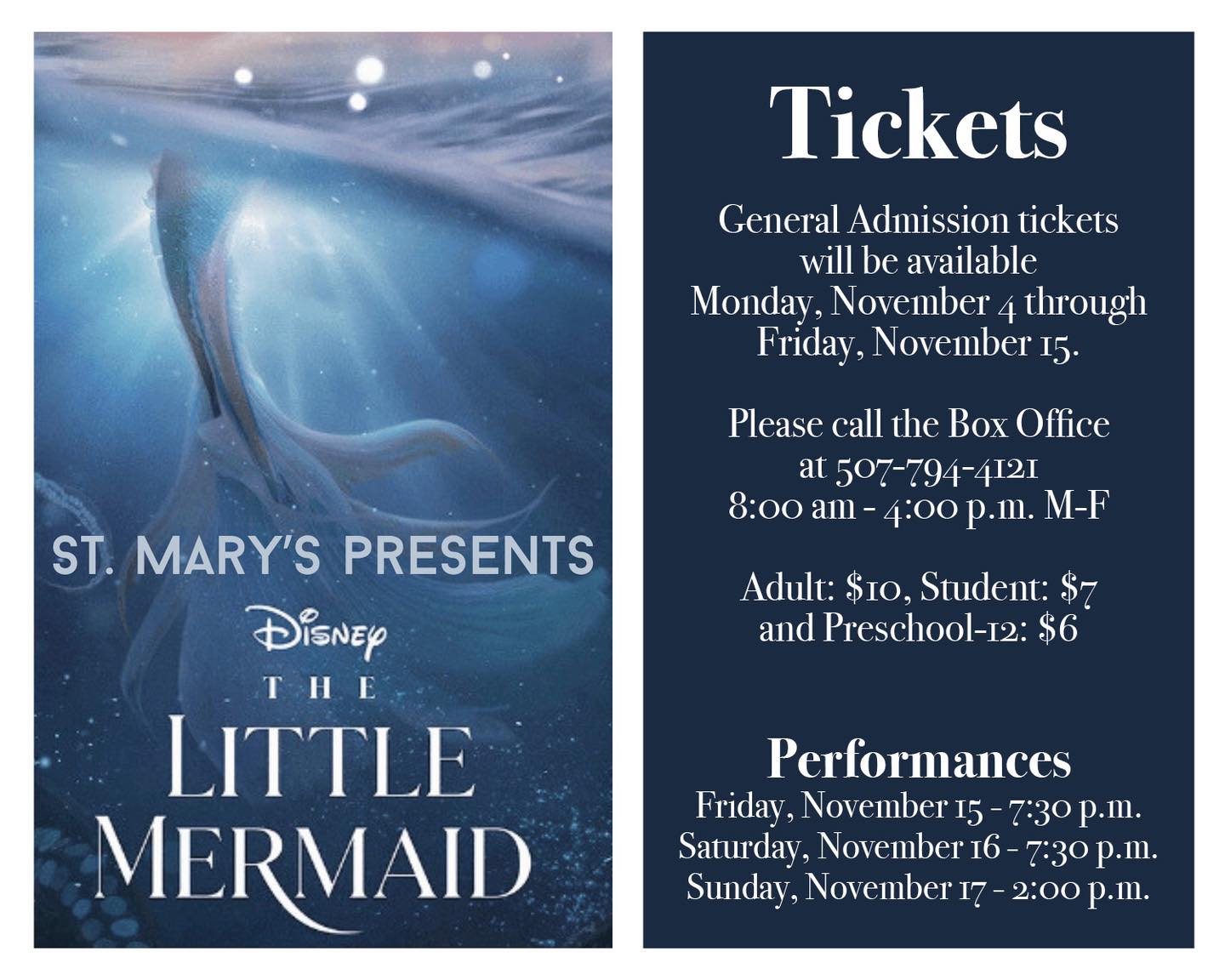 November 15th-17th: St. Mary's presents The Little Mermaid